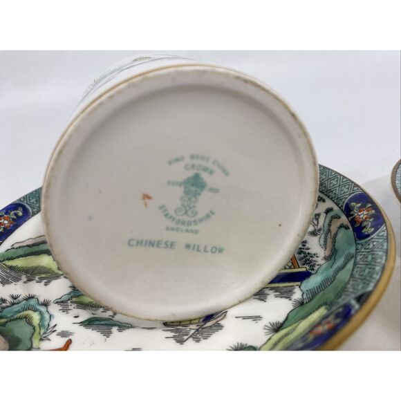 Staffordshire fine bone China Chinese Willow (2) Saucer plates (1) Demitasse Cup - Picture 7 of 7